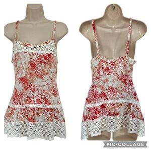 NWT American Rag Dubarry Floral Top Spaghetti Straps Crochet Hem and Chest Small